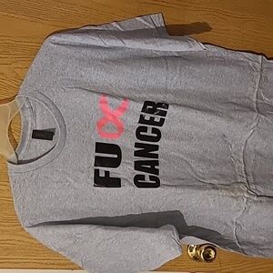 Fu** Cancer Gray and Pink Short Sleeve Tee with Bold Design